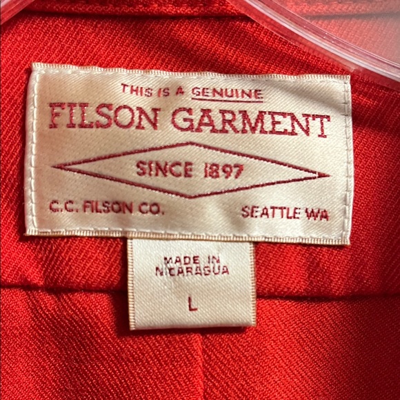 Filson Heavy Wool Shirt Jacket Red 100% Wool Cruiser Overshirt Men’s Large - Picture 3 of 4